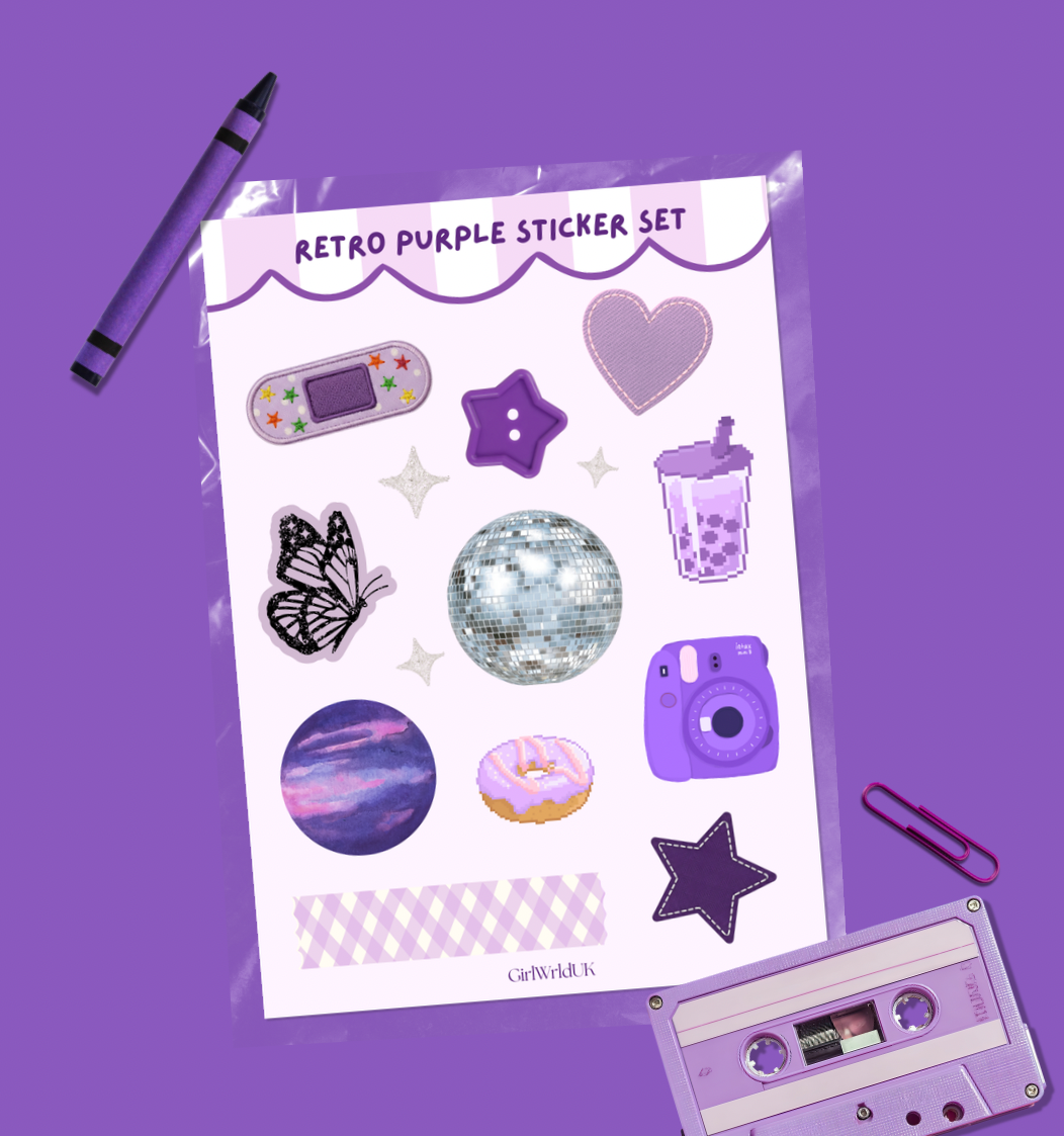 Retro Purple Y2K Sticker Set