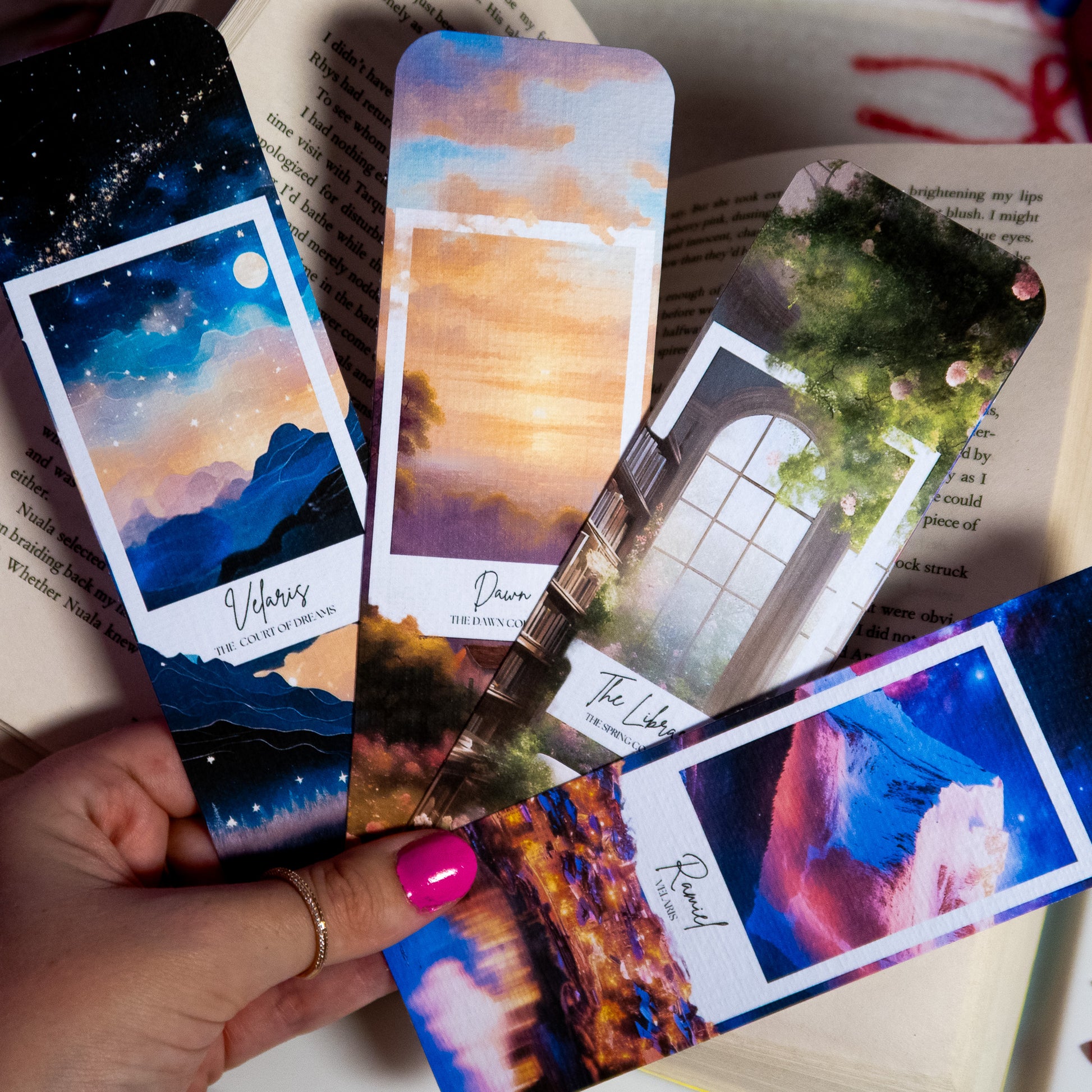 ACOTAR Mega Fan set of 4 bookmarks, Spring, Dawn and Night court, Velaris bookmark