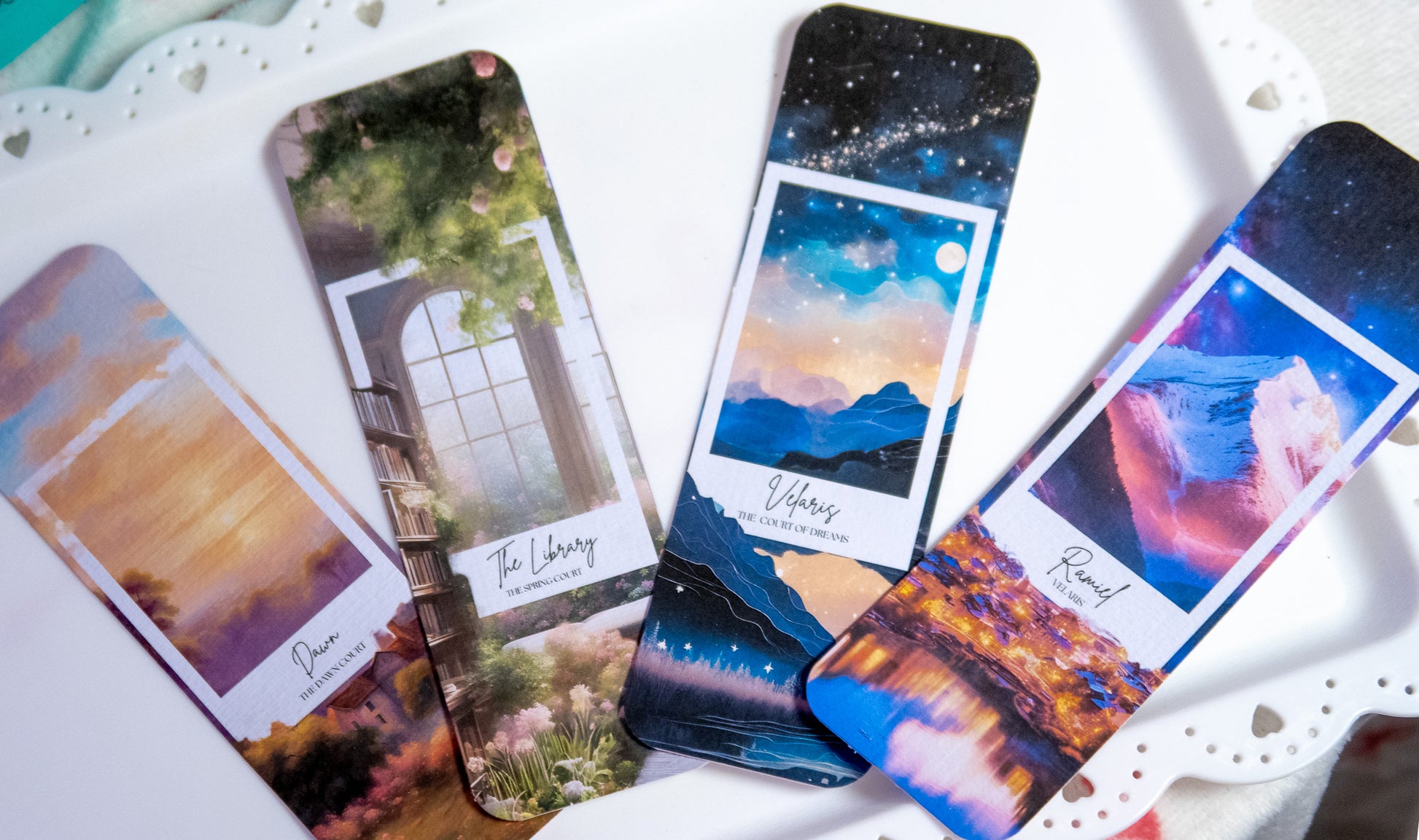 ACOTAR Mega Fan set of 4 bookmarks, Spring, Dawn and Night court, Velaris bookmark
