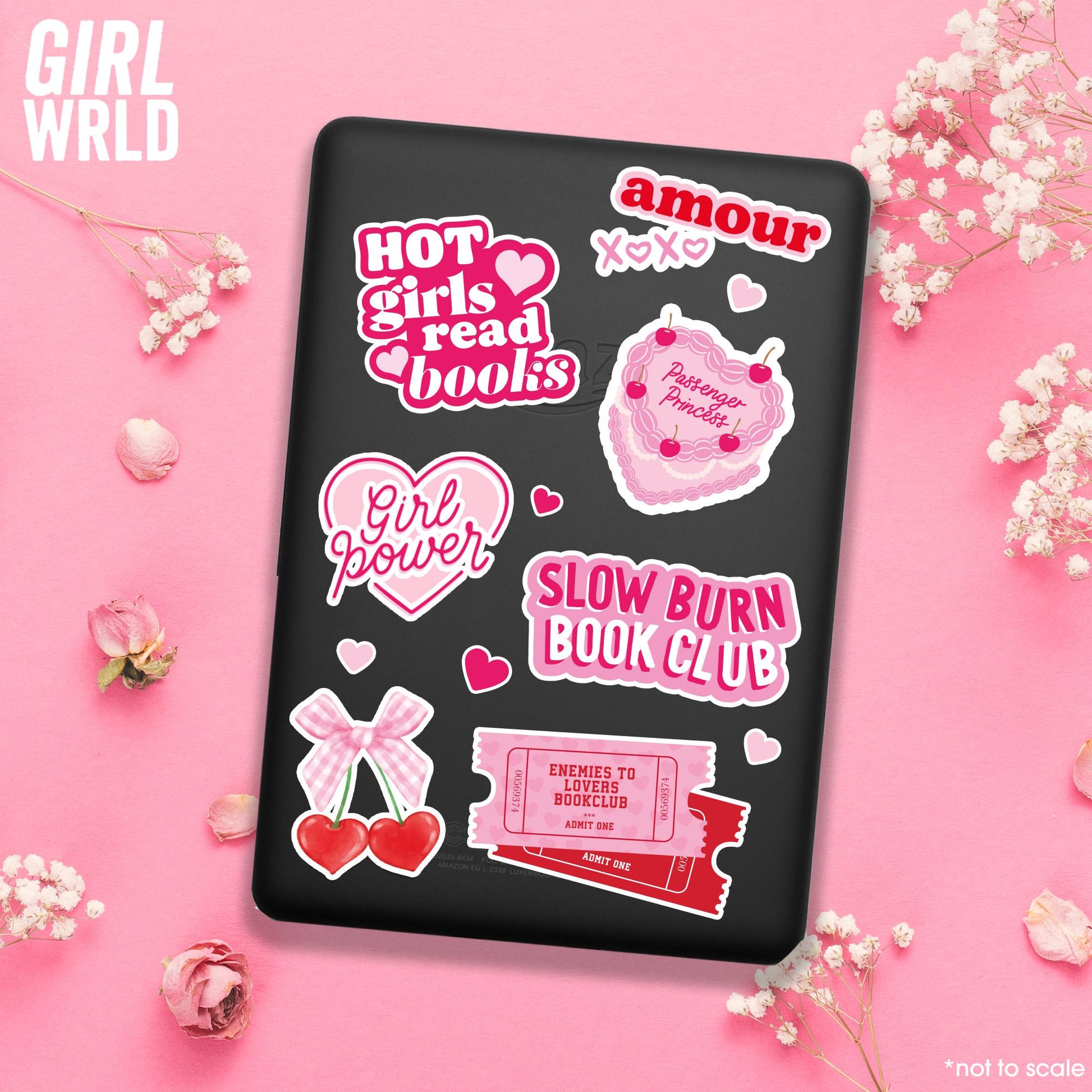 Cute Pink Bold Kindle Sticker SET // BookTok, E-Reader, Cup, Vinyl, Sticker, Laptop Sticker, Girly decal, Waterproof, iPad stickers, Gift