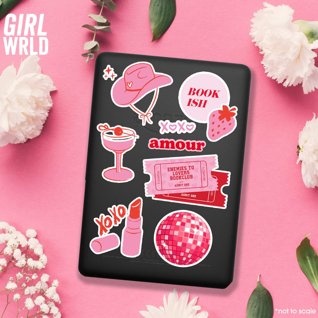 Girly Pink Bold Kindle Sticker SET // BookTok, E-Reader, Cup, Vinyl, Sticker, Laptop Sticker, Girly decal, Waterproof, iPad stickers, Gift