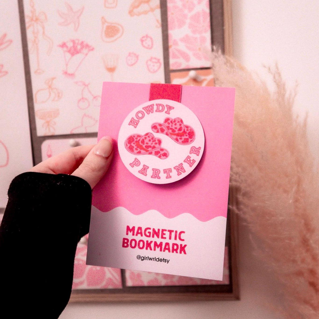 Cowboy Howdy Pink Magnetic Bookmark