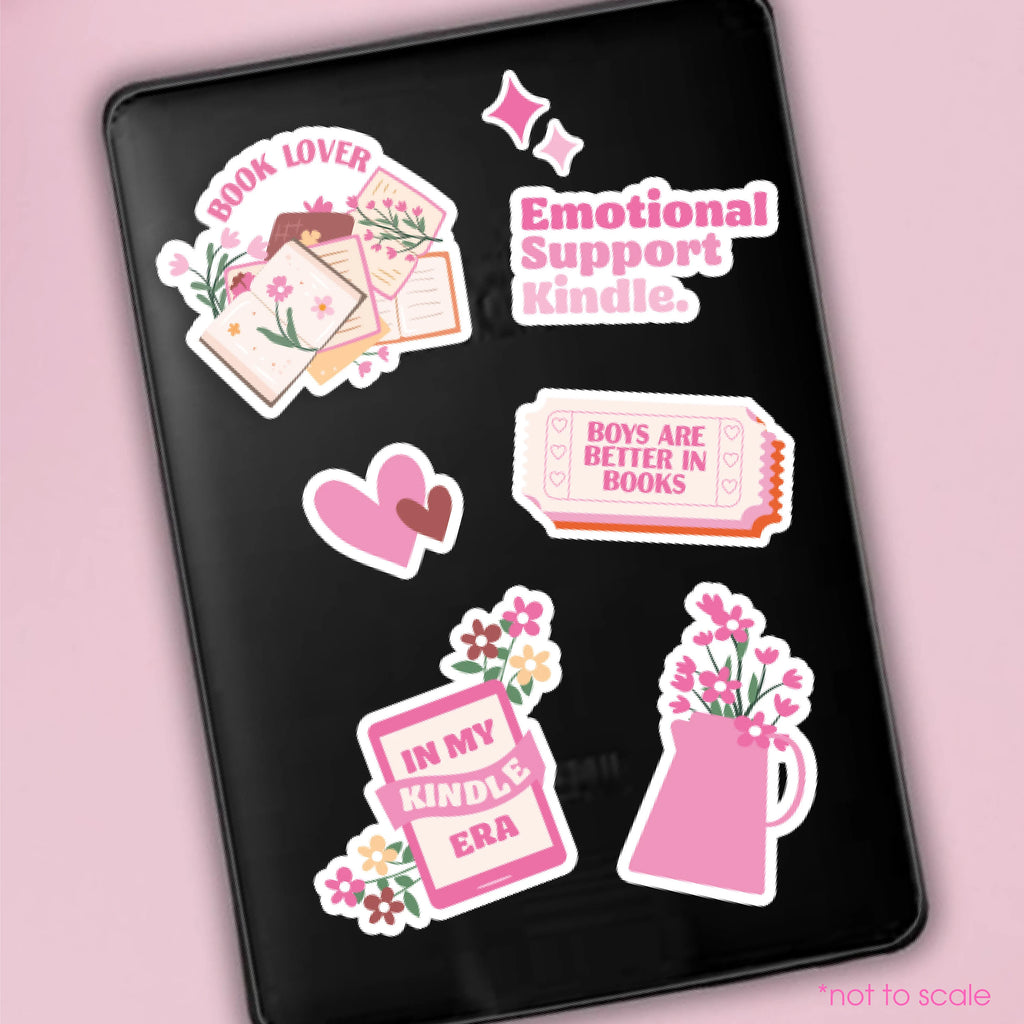 Girly Pink Emotional Support Kindle Sticker// BookTok, E-Reader sticker, Laptop Sticker, Girly decal, Waterproof, iPad stickers