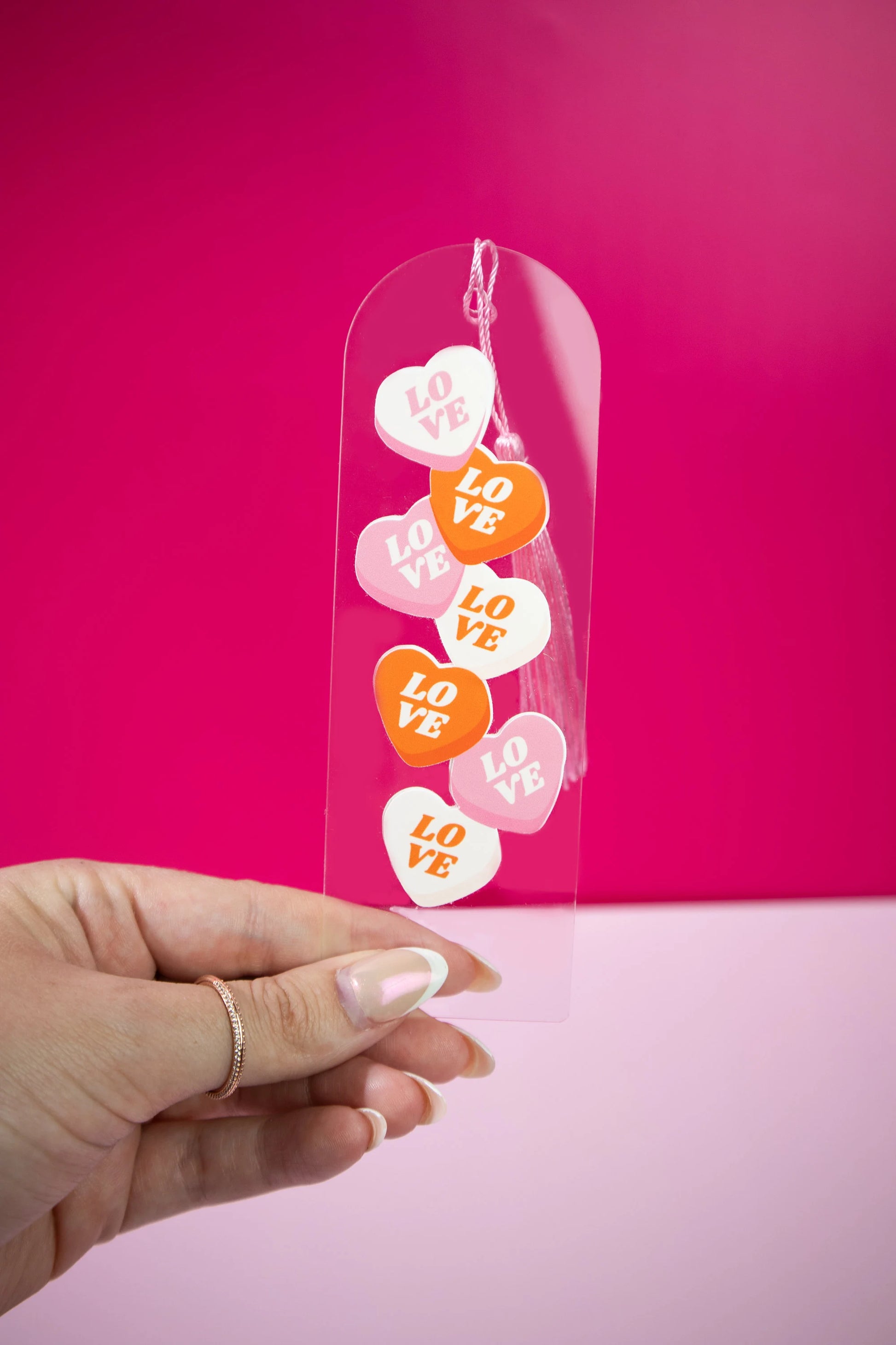Love Heart Acrylic Bookmark with Tassel