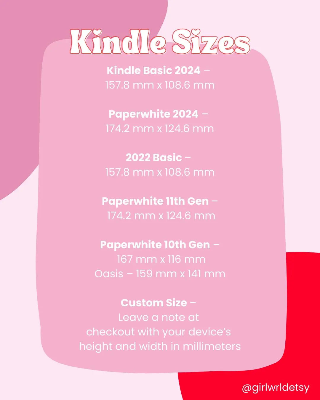 Pink Double Sided Kindle Inserts